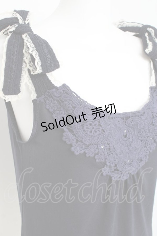 画像3: axes femme / 肩リボンレースタンク M 紺 Y-26-03-09-007-AX-TO-SZ-ZY (3)
