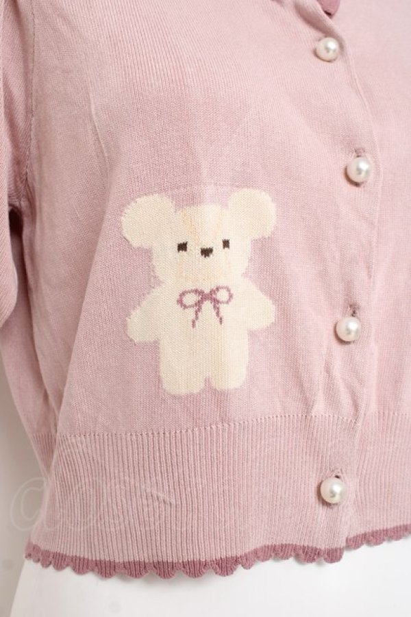 画像3: axes femme kawaii / クマ柄半袖ニットカーディガン  ピンク Y-26-03-09-076-AX-TO-SZ-ZY (3)