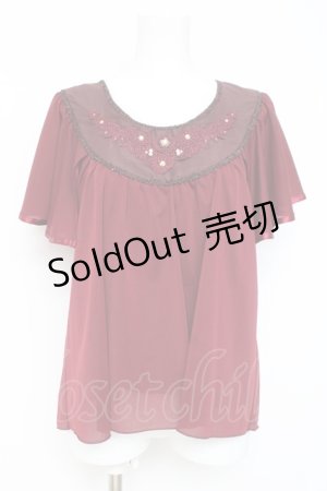 画像: axes femme / フロントレース半袖シフォントップス  ワイン Y-26-03-09-077-AX-TO-SZ-ZY