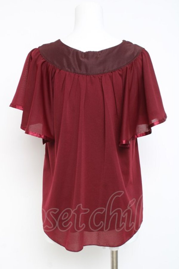 画像2: axes femme / フロントレース半袖シフォントップス  ワイン Y-26-03-09-077-AX-TO-SZ-ZY (2)