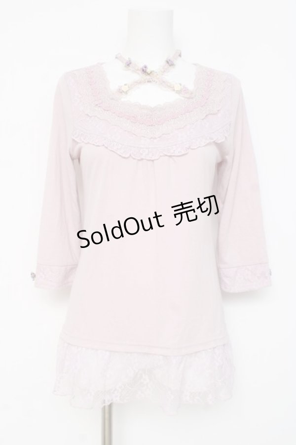 画像1: axes femme / プチローズホルター5部袖カットソー M ラベンダー Y-26-03-09-081-AX-TO-SZ-ZY (1)