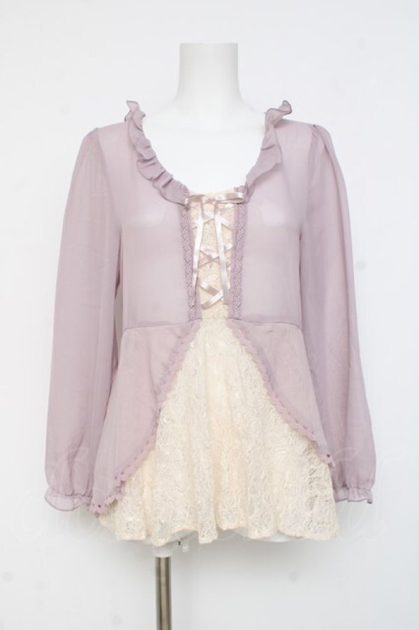 画像1: axes femme / レースアップシフォントップス M ラベンダー Y-26-03-09-088-AX-BL-SZ-ZY (1)