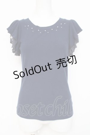 画像: axes femme / 袖プチバラ使いトップス M 紺 Y-26-03-09-089-AX-TO-SZ-ZY