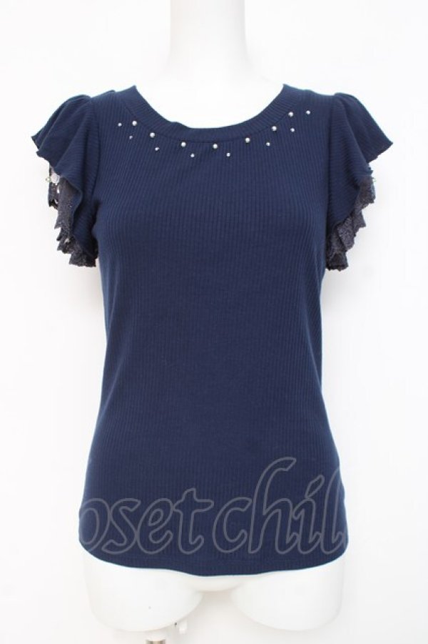 画像1: axes femme / 袖プチバラ使いトップス M 紺 Y-26-03-09-089-AX-TO-SZ-ZY (1)