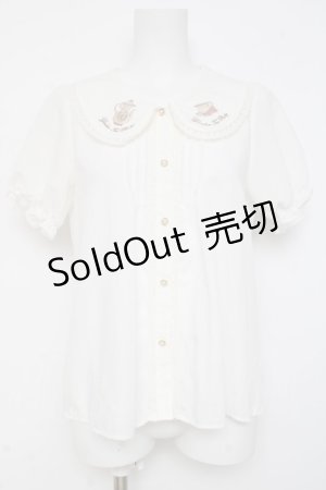 画像: Amavel / ティーセット刺繍入り配色リボンタイ付半袖ブラウス F 白 Y-26-03-09-099-CA-BL-SZ-ZY