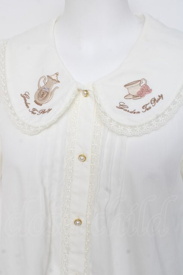 画像3: Amavel / ティーセット刺繍入り配色リボンタイ付半袖ブラウス F 白 Y-26-03-09-099-CA-BL-SZ-ZY (3)