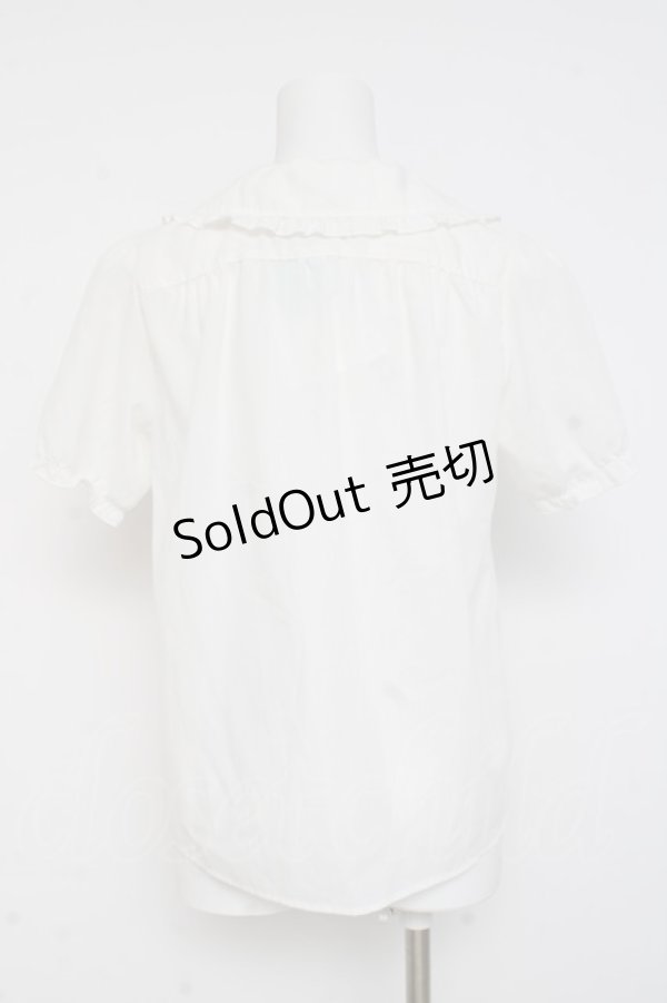画像2: Amavel / Cherry刺繍入り配色リボンタイ付半袖ブラウス F 白 Y-26-03-09-100-CA-BL-SZ-ZY (2)