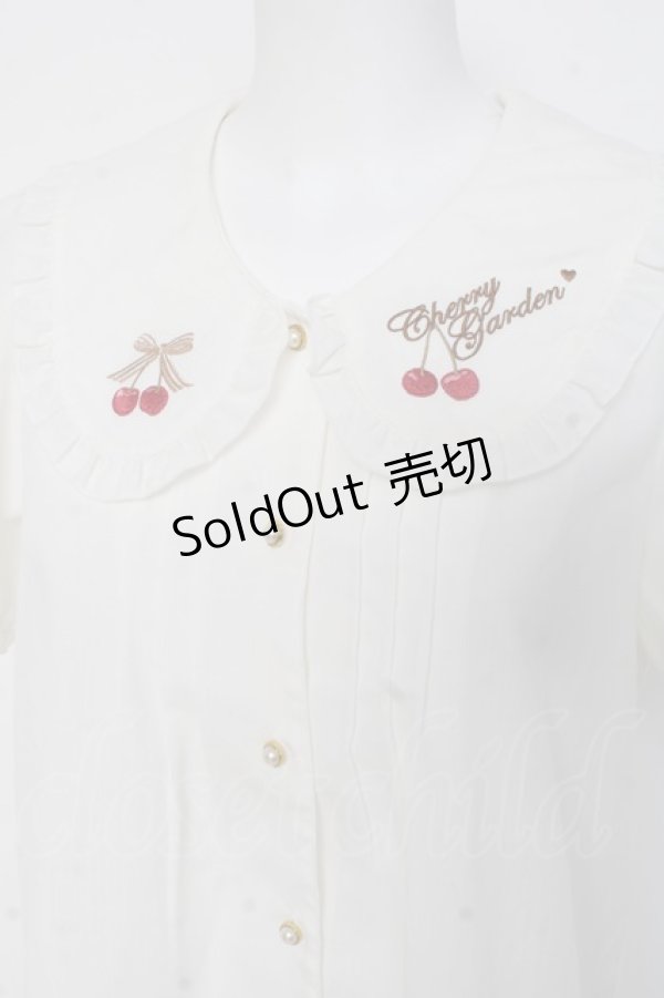 画像3: Amavel / Cherry刺繍入り配色リボンタイ付半袖ブラウス F 白 Y-26-03-09-100-CA-BL-SZ-ZY (3)