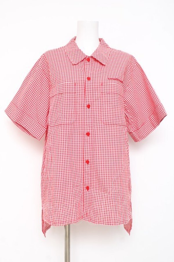 画像1: Physical Drop / サマーギンガムシリーズボーイフレンドワークシャツ  赤 Y-26-03-09-113-LO-BL-SZ-ZY (1)