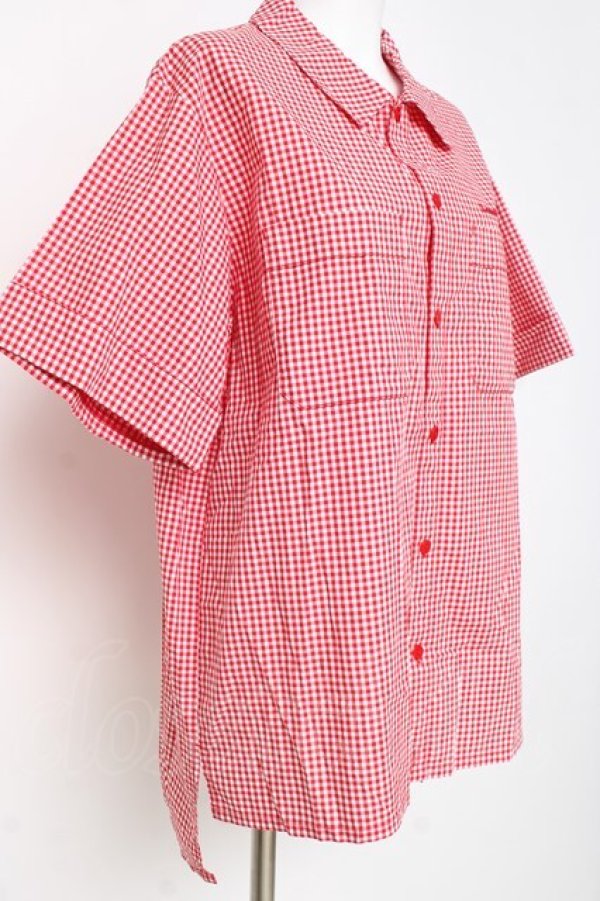 画像4: Physical Drop / サマーギンガムシリーズボーイフレンドワークシャツ  赤 Y-26-03-09-113-LO-BL-SZ-ZY (4)