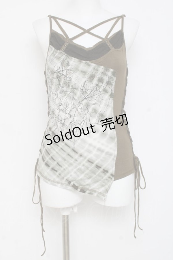 画像1: Ozz Croce / プリント入りサイド編み上げキャミ  カーキ Y-26-03-09-116-OO-TO-SZ-ZY (1)