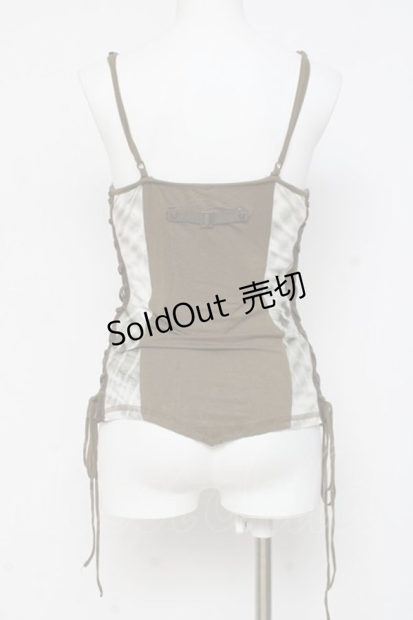 画像2: Ozz Croce / プリント入りサイド編み上げキャミ  カーキ Y-26-03-09-116-OO-TO-SZ-ZY (2)