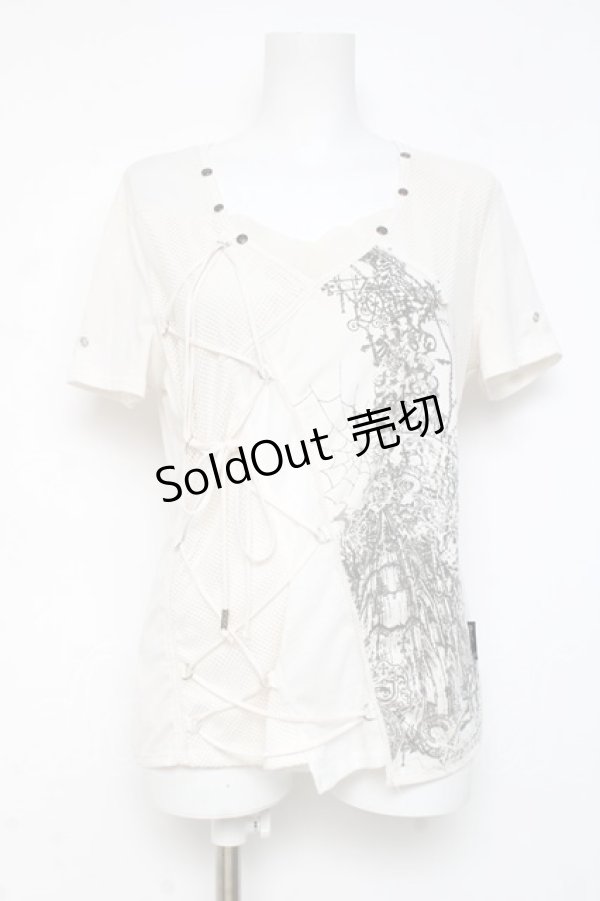 画像1: Ozz Croce / フロント編み上げpt入り半袖トップス  白 Y-26-03-09-119-OO-TO-SZ-ZY (1)