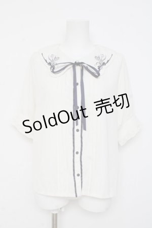 画像: axes femme POETIQUE / チューリップ刺繍ブラウス M 紺 Y-26-03-09-014-AX-BL-SZ-ZY