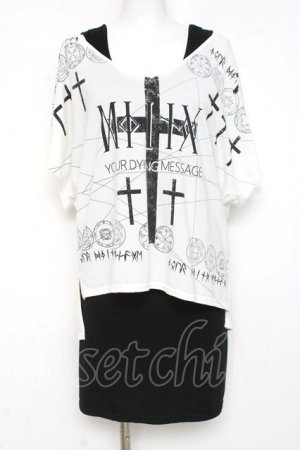 画像: SEX POT ReVeNGe / 十字プリントレイヤードアシメトップス M 白×黒 Y-26-03-09-125-SP-TO-SZ-ZY