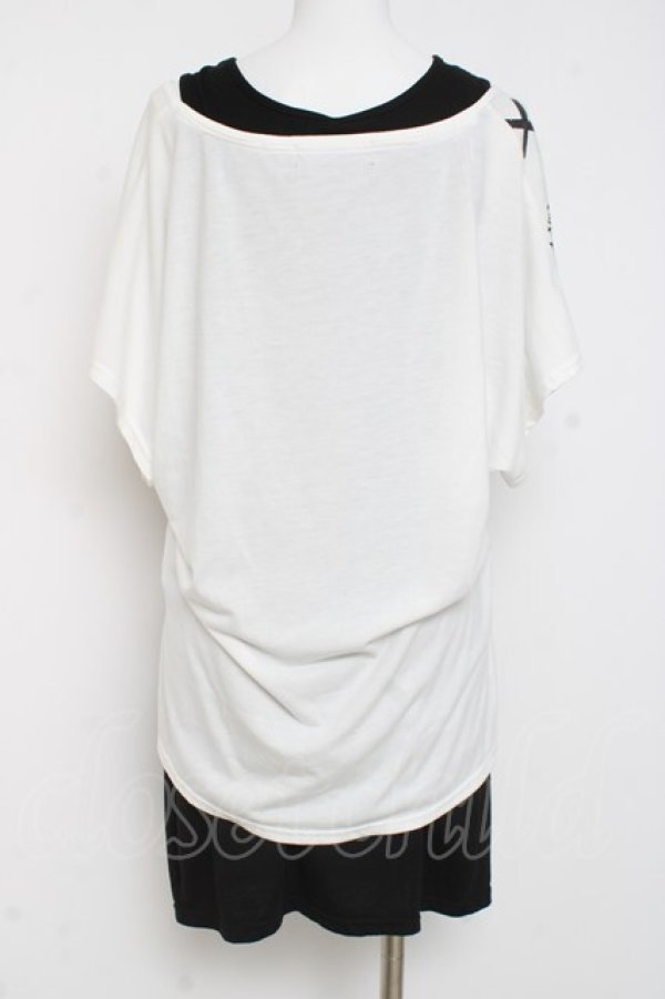 画像3: SEX POT ReVeNGe / 十字プリントレイヤードアシメトップス M 白×黒 Y-26-03-09-125-SP-TO-SZ-ZY (3)