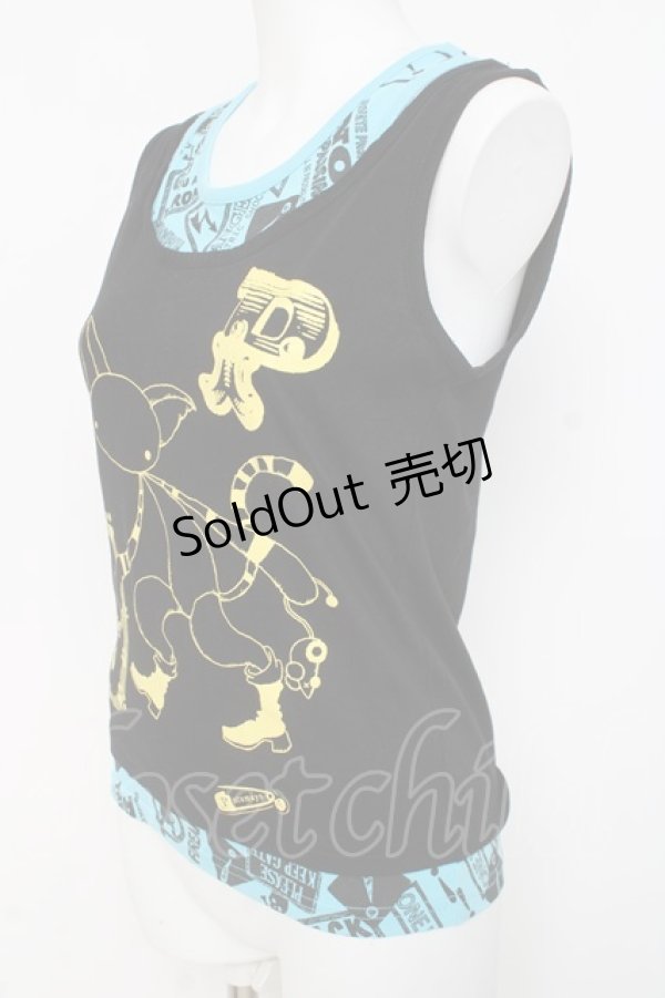 画像2: PUTUMAYO / レイヤード風ねこptタンクトップ  黒×サックス Y-26-03-09-132-PT-TO-SZ-ZY (2)