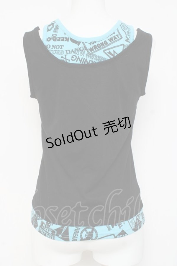 画像3: PUTUMAYO / レイヤード風ねこptタンクトップ  黒×サックス Y-26-03-09-132-PT-TO-SZ-ZY (3)