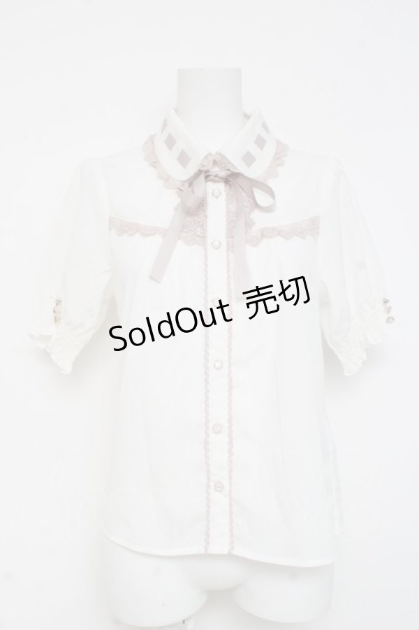 画像1: axes femme POETIQUE / はしごリボン襟半袖ブラウス M ピンク Y-26-03-09-015-AX-BL-SZ-ZY (1)