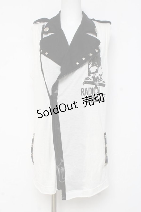 画像1: SEX POT ReVeNGe / ライダース風ノースリーブパーカー  白×黒 Y-26-03-09-141-SP-TO-SZ-ZY (1)