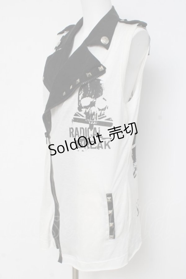 画像2: SEX POT ReVeNGe / ライダース風ノースリーブパーカー  白×黒 Y-26-03-09-141-SP-TO-SZ-ZY (2)