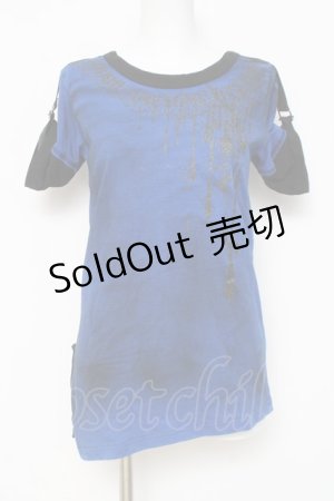 画像: ALGONQUINS / ラメptカットソー F 青×黒 Y-26-03-09-148-AL-TO-SZ-ZY