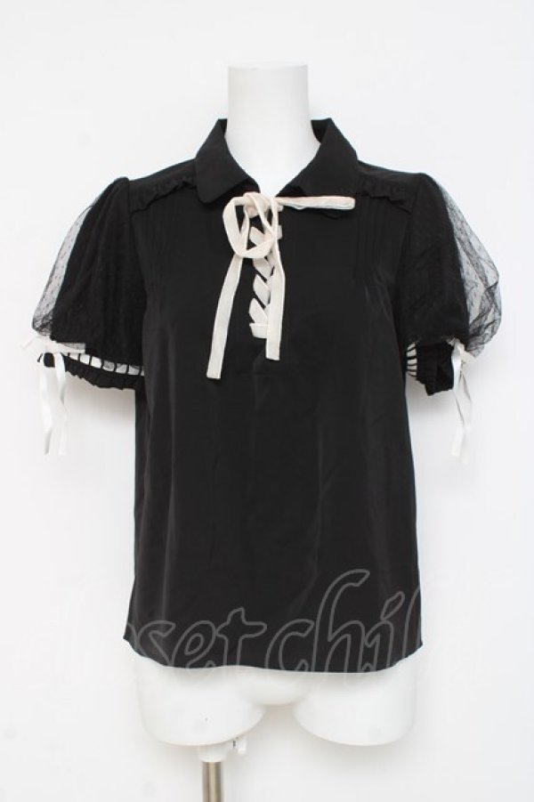 画像1: axes femme POETIQUE / 【多屋来夢コラボ】ベロアレースアップブラウス M 黒 Y-26-03-09-017-AX-BL-SZ-ZY (1)