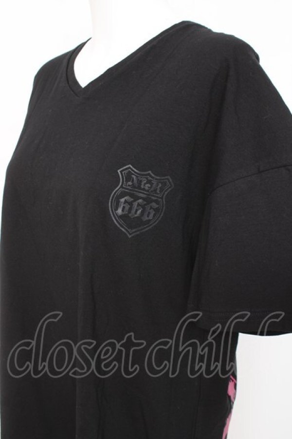 画像2: NieR Clothing / ROSE FACE GLITTER DESING CUTSEW F 黒×ピンク Y-26-03-09-156-PU-TS-SZ-ZY (2)