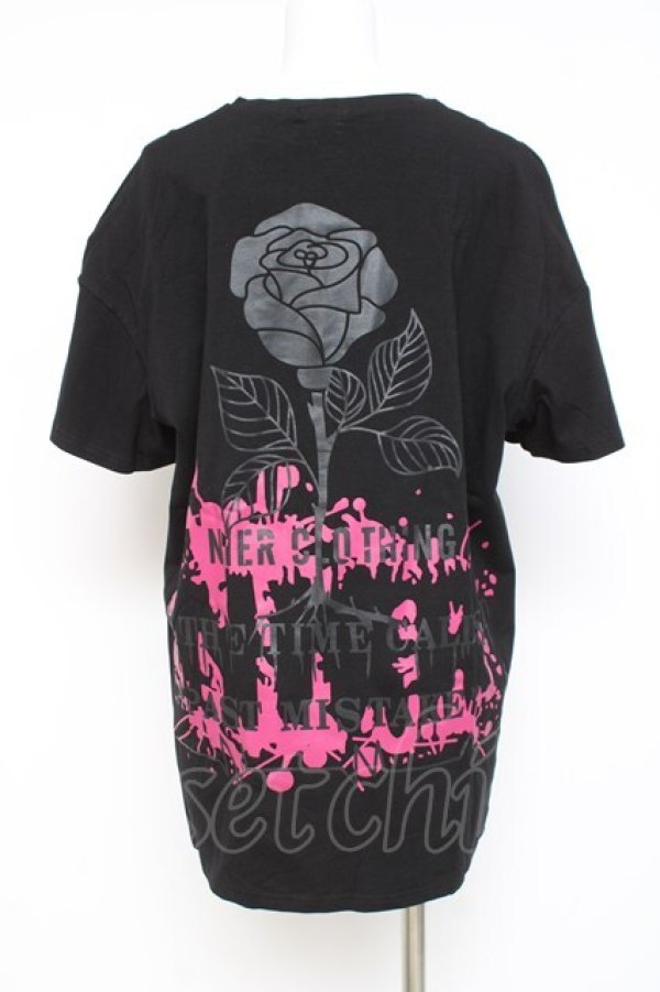 画像3: NieR Clothing / ROSE FACE GLITTER DESING CUTSEW F 黒×ピンク Y-26-03-09-156-PU-TS-SZ-ZY (3)