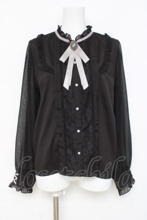 画像: axes femme / ブローチ付きスタンドブラウス M 黒 Y-26-03-09-019-AX-BL-SZ-ZY