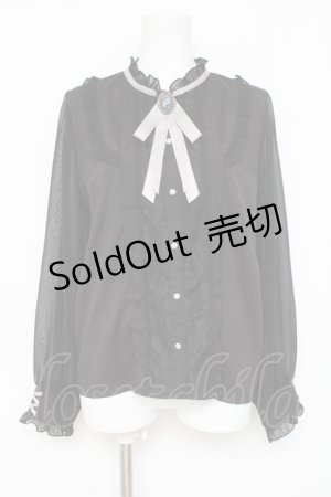 画像: axes femme / ブローチ付きスタンドブラウス M 黒 Y-26-03-09-019-AX-BL-SZ-ZY