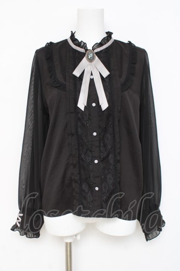 画像1: axes femme / ブローチ付きスタンドブラウス M 黒 Y-26-03-09-019-AX-BL-SZ-ZY (1)