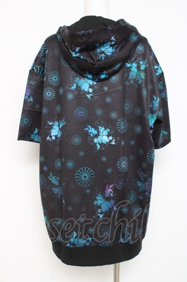 画像2: NieR Clothing / HALF SLEEVE ZIP OUTER 【九尾】 F 黒×青 Y-26-03-09-178-PU-TO-SZ-ZY (2)