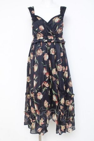 画像: axes femme / チューリップ柄イレヘムワンピース M 紺 Y-26-03-09-181-AX-OP-SZ-ZY