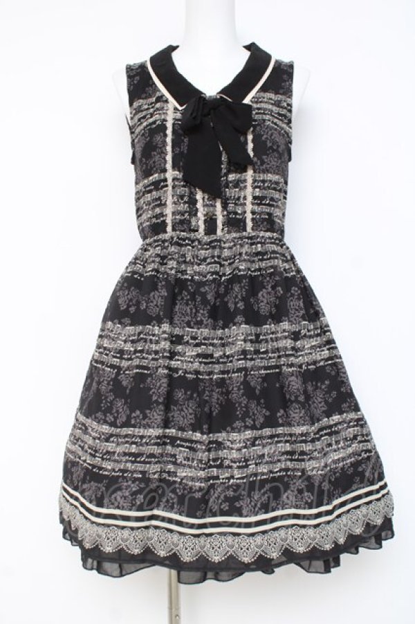 画像1: axes femme / 音符柄シフォンワンピース M 黒 Y-26-03-09-199-AX-OP-SZ-ZY (1)