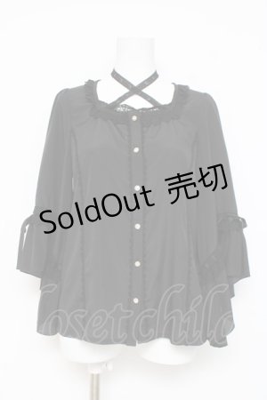 画像: axes femme kawaii / はしごレース使いフレアスリーブブラウス M 黒 Y-26-03-09-022-AX-BL-SZ-ZY