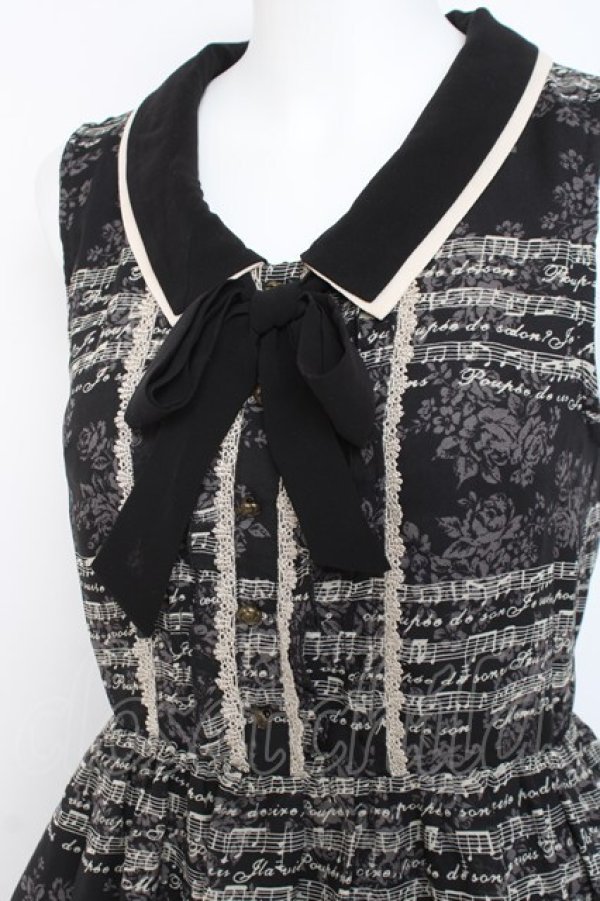 画像4: axes femme / 音符柄シフォンワンピース M 黒 Y-26-03-09-199-AX-OP-SZ-ZY (4)