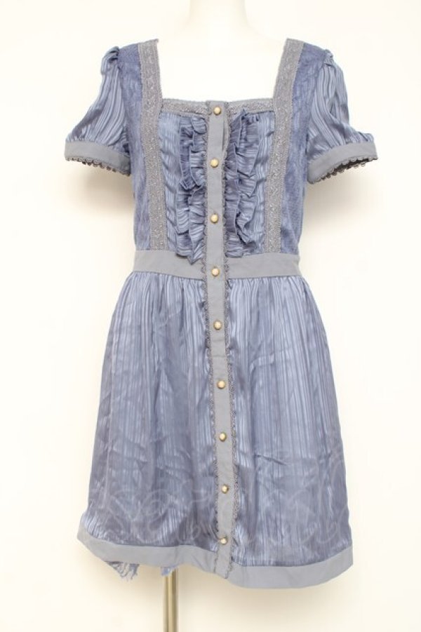 画像1: axes femme / ストライプ×レース切替ワンピース M パープル Y-26-03-09-201-AX-OP-SZ-ZY (1)