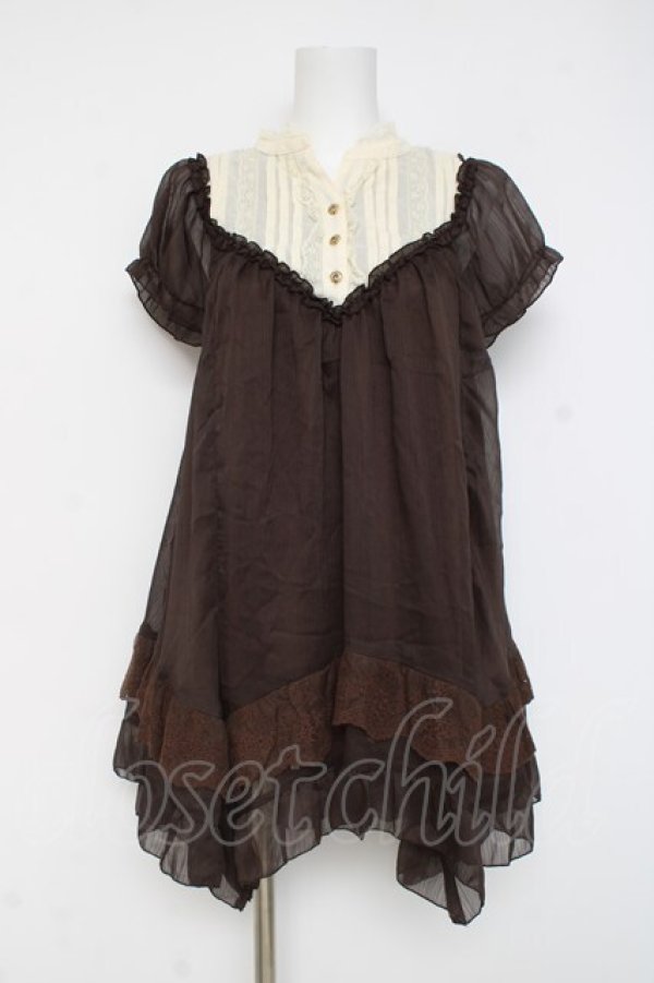 画像1: axes femme / ストライプシフォンチュニ M 茶 Y-26-03-09-204-AX-OP-SZ-ZY (1)