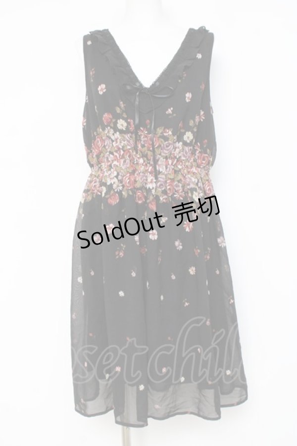 画像1: axes femme / パネルフラワープリントワンピース M 黒 Y-26-03-09-207-AX-OP-SZ-ZY (1)