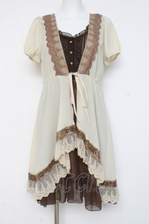 画像: axes femme / はしごレース使い重ね着チュニック M 茶 Y-26-03-09-210-AX-TO-SZ-ZY