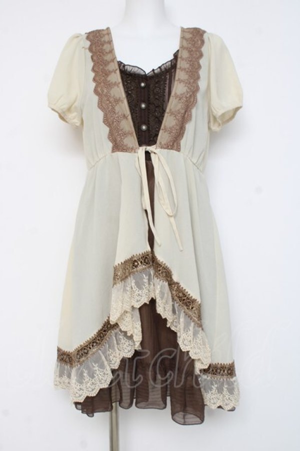 画像1: axes femme / はしごレース使い重ね着チュニック M 茶 Y-26-03-09-210-AX-TO-SZ-ZY (1)