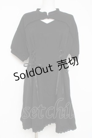 画像: axes femme POETIQUE / 編み上げ半袖ワンピース  黒 Y-26-03-09-212-AX-OP-SZ-ZY