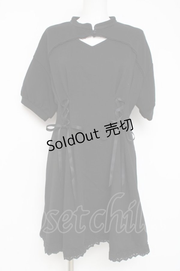 画像1: axes femme POETIQUE / 編み上げ半袖ワンピース  黒 Y-26-03-09-212-AX-OP-SZ-ZY (1)