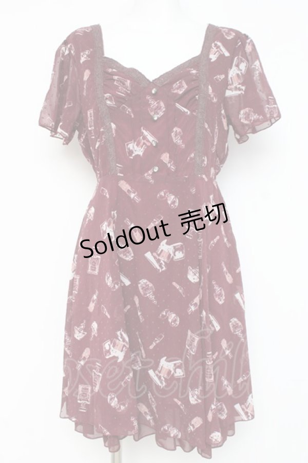 画像1: axes femme / コスメ柄ワンピース  ワイン Y-26-03-09-213-AX-OP-SZ-ZY (1)