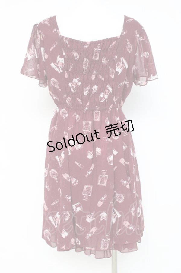 画像2: axes femme / コスメ柄ワンピース  ワイン Y-26-03-09-213-AX-OP-SZ-ZY (2)