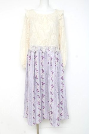 画像: axes femme / 花ストライプ柄ドッキングワンピース M ラベンダー Y-26-03-09-216-AX-OP-SZ-ZY