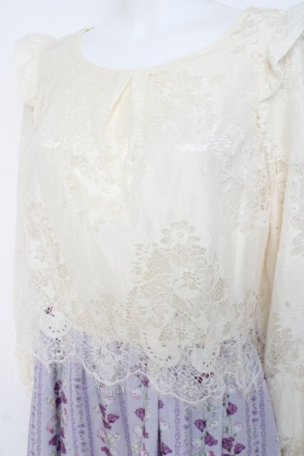 画像3: axes femme / 花ストライプ柄ドッキングワンピース M ラベンダー Y-26-03-09-216-AX-OP-SZ-ZY (3)