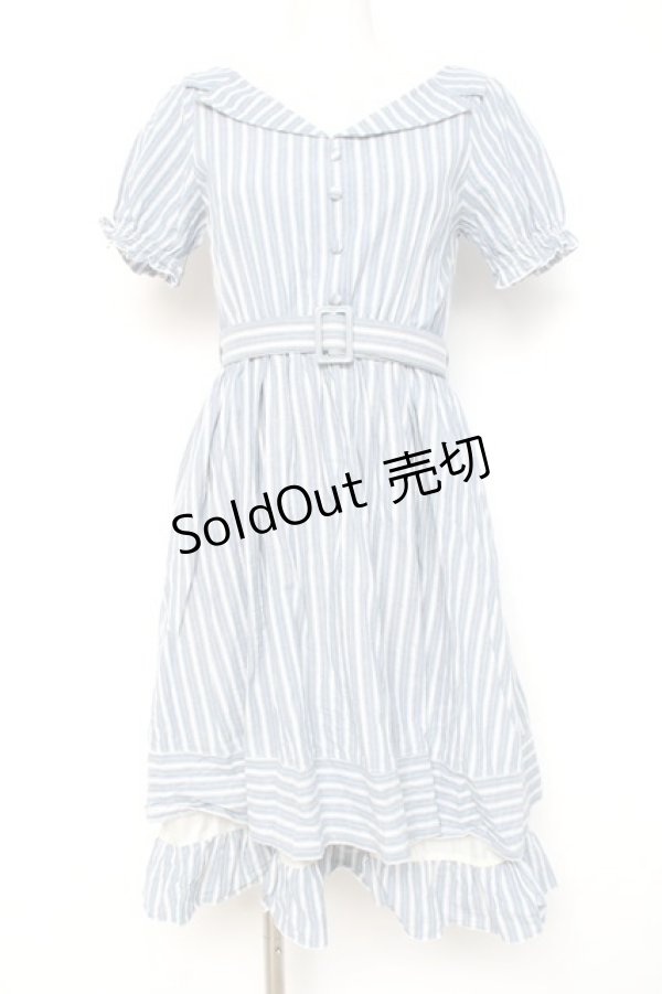 画像1: axes femme POETIQUE / ストライプレイヤード風ワンピース M サックス Y-26-03-09-218-AX-OP-SZ-ZY (1)