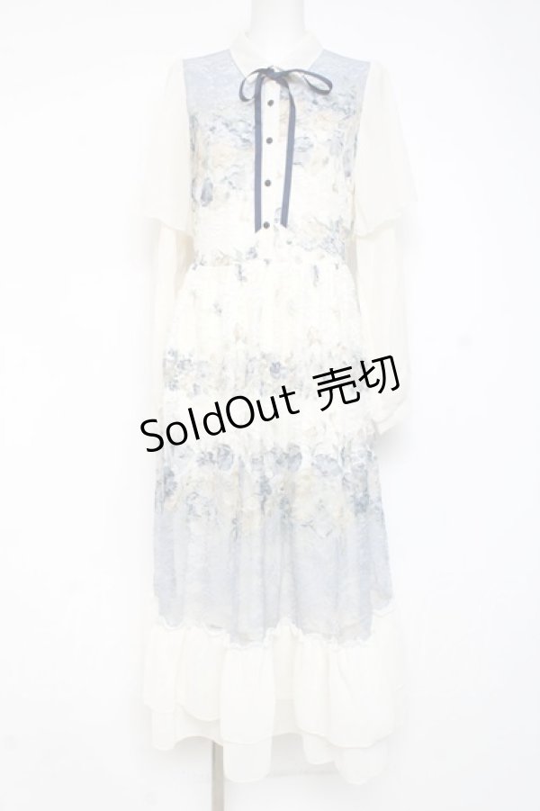 画像1: axes femme / フラワーパネルプリントレースワンピース F サックス Y-26-03-09-227-AX-OP-SZ-ZY (1)